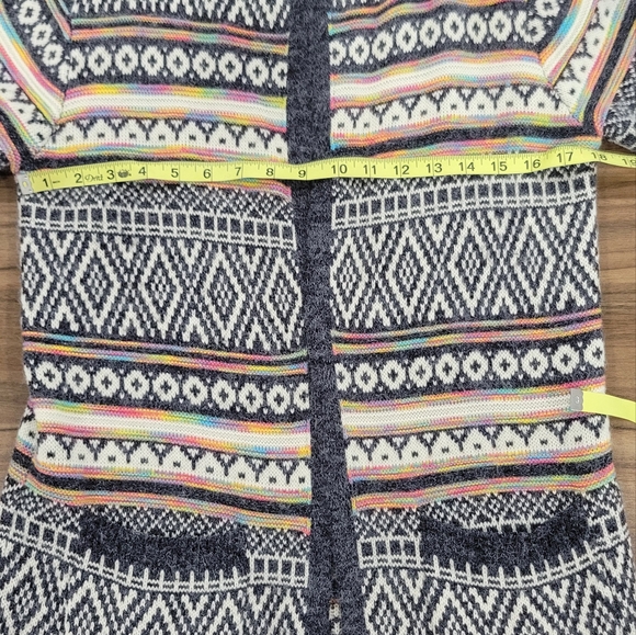 Monteau Los Angeles Hooded Intarsia Knit Duster Cardigan Front Pockets Size M - Picture 5 of 9